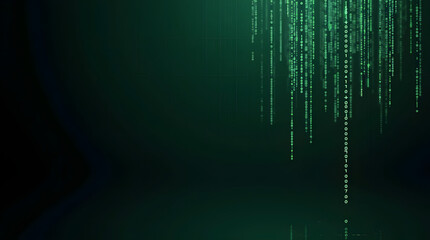 Abstract technology background with falling green binary code or digital rain. Cyberspace, hacking, virtual reality, and computer data concept.