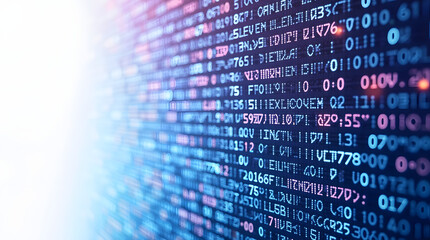 A screen of flowing binary code in blue and red. A concept for big data, software development, coding, hacking, and the digital information age.