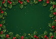 © NoelMatic - Christmas Holly Frame with Red Berries on Green Background for Festive Holiday Design, Poster, Card, Banner, or Invitation Template