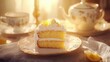 © StarzDream - Delightful lemon cake slice on elegant table with tea set