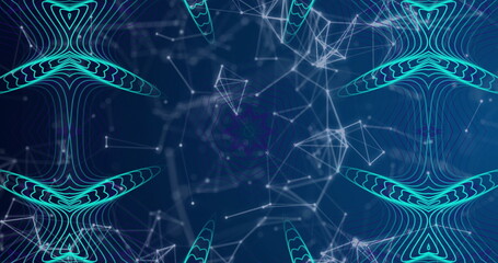 Sticker - showing network evolving in virtual display, with white nodes, connecting lines and teal contours