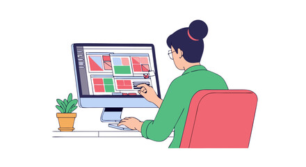 focused designer working on user interface development and website layout using modern technology to