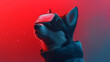 © Pornarun - Playful canine wearing sleek virtual reality headset against vibrant red background. futuristic design highlights dog curious expression, blending technology and pet charm