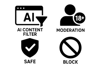 Ai content filter icons: moderation, safe browsing, and blocking symbols