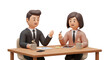 © Kit click  - Two 3d people in a business meeting with coffee cups on the table. plain white background