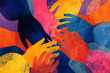 © Mariant - Vibrant hands in various colors intertwine, symbolizing teamwork and connection among diverse people working together towards a common goal