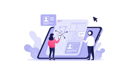 Creative Designers Develop Interface Mockup Mobile Application On Digital Devices