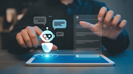 man interacting with chatbot technology on a tablet modern ai communication system