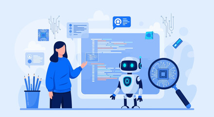 Illustration depicting human-AI collaboration in software development environment