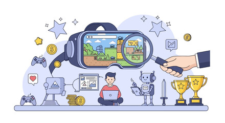 Immersive World of Game Development and Virtual Reality Gaming Conceptual Illustration