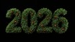 © Friedbert - 2026 written with green pine branches and decorated with pinecones on a black background