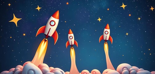 Wall Mural - Whimsical rockets soaring through starry skies, vibrant colors, unique designs,  fantasy,  design element