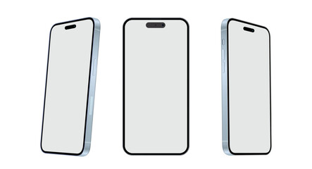 Black phone mock up with blank screen on transparent background
