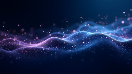 Wall Mural - Glowing digital wave particles over dark gradient background, high-tech feel.
