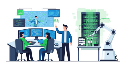 Teamwork in digital transformation and data management, showing collaboration and innovation in tech with data science