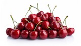 Pile of Fresh Red Sweet Cherries on White Background