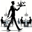 © Sergii - Waiter carrying tray in luxury restaurant with elegant clients dining