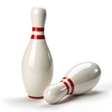 Two white bowling pins with red stripes on a white background