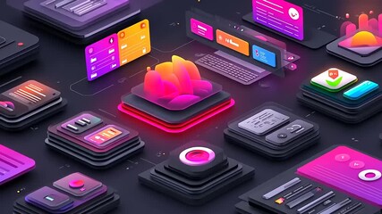 Isometric Illustration of  Digital Interface, Technology, and UI/UX Design