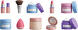 © MSAYASHA - 3D rendering of beauty skincare products, makeup essentials, lipsticks, brushes, jars, foundation, and cosmetic tools for daily routine