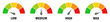 © Munnacreativehub - Set of colorful risk level meter icons showing low, medium, high and max indicators. Perfect for dashboards, reports, safety, and performance analysis visuals. Vector illustration.