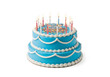 © Robina - Two tier blue birthday cake with candles isolated on white background