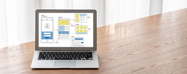 UX UI design process for modish mobile application and website . Creative prototype of wireframe for professional app developer .