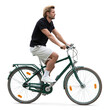 © Martin - Handsome man riding a bike isolated on transparent and white background. Seen in side view.