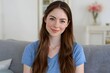 © glen - Portrait of smiling young woman with long hair sitting indoors