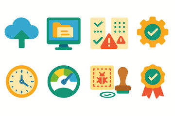 Tech, cloud, and computer flat icon set for web and app development projects