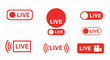 © imran - Set of red live stream icons. Modern vector graphic elements for broadcasting, online video, and social media user interfaces.