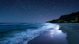 Island Shore Under Star-Filled Sky With Low Angle And Cosmic Wonder Composition