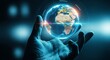 © mikael - ESG and globalization concept. A hand holds a detailed hologram of planet Earth, representing global care and corporate social responsibility.