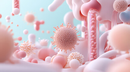 3d rendered illustration of a virus and bacteria cells spheres traveling in the blood line anatomy system  
