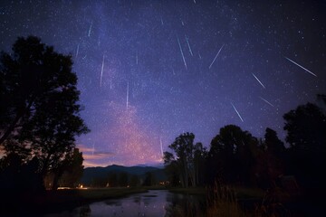 Wall Mural - Perseids Meteor Shower Painting the Night Sky for Breathtaking Astronomy and Stargazing Inspiration