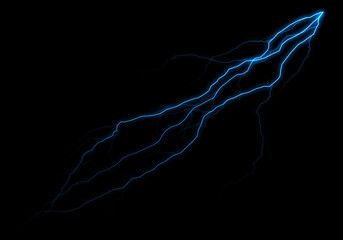 Wall Mural - a vibrant blue energy bolt streaks across a pitch-black background, its jagged lines suggesting inte