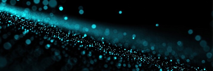 Futuristic dark mode UI background with cyan and blue particle dots, ultra minimalist cyber aesthetic design, suitable for tech startup landing page, modern digital interface concept