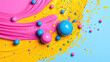 © kora studio - banner of colorful vector graphic illustration of the round paint drops shape on yellow turquoise and shocking pink  background