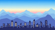 © Kanan - Modern Cityscape Silhouette with Layered Mountains and Sunset Hues Backdrop