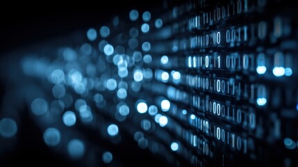 abstract binary code background with blue tones, data stream and digital technology