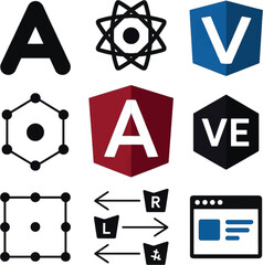 Collection of Abstract Geometric Icons and Web Development Symbols letter A