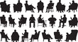 © all categories - Collection of black silhouette figures sitting in chairs using laptops and phones people