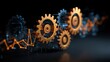 © pingpao - A digital representation of interlocking gears with glowing elements, symbolizing mechanization, technology, and innovation in a dark background.