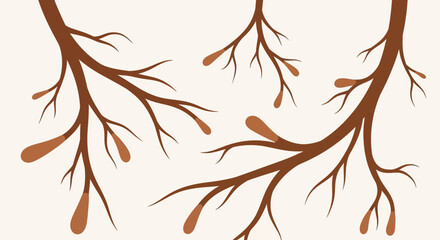 Stylized tree branches with rounded buds against a plain backdrop
