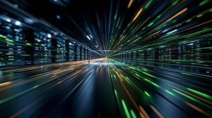Canvas Print - abstract data tunnel: dive into the dynamic flow of information within a neon-lit digital tunnel, fe