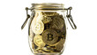 © Naeem - Secure your digital wealth: a jar brimming with golden Bitcoin coins for investment growth and financial freedom.
