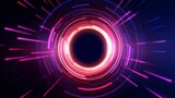 A futuristic circular tunnel passageway with glowing vibrant neon lights creating a mesmerizing and abstract science fiction visual.