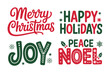 © RA Studio - Merry Christmas and Happy Holidays Joy and Peace Noel, festive title art, modern winter typography, red green palette vector icons
