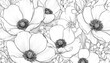 © Feryu - WIEDERHOLENDES FLORALES MUSTER MIT GROSSEN BLÜTEN, SCHWARZ-WEISS-ZEICHNUNG