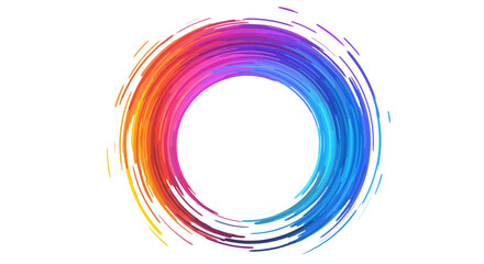 Colorful circle composed of brushstrokes with an empty white center and radial gradient of orange pink purple blue